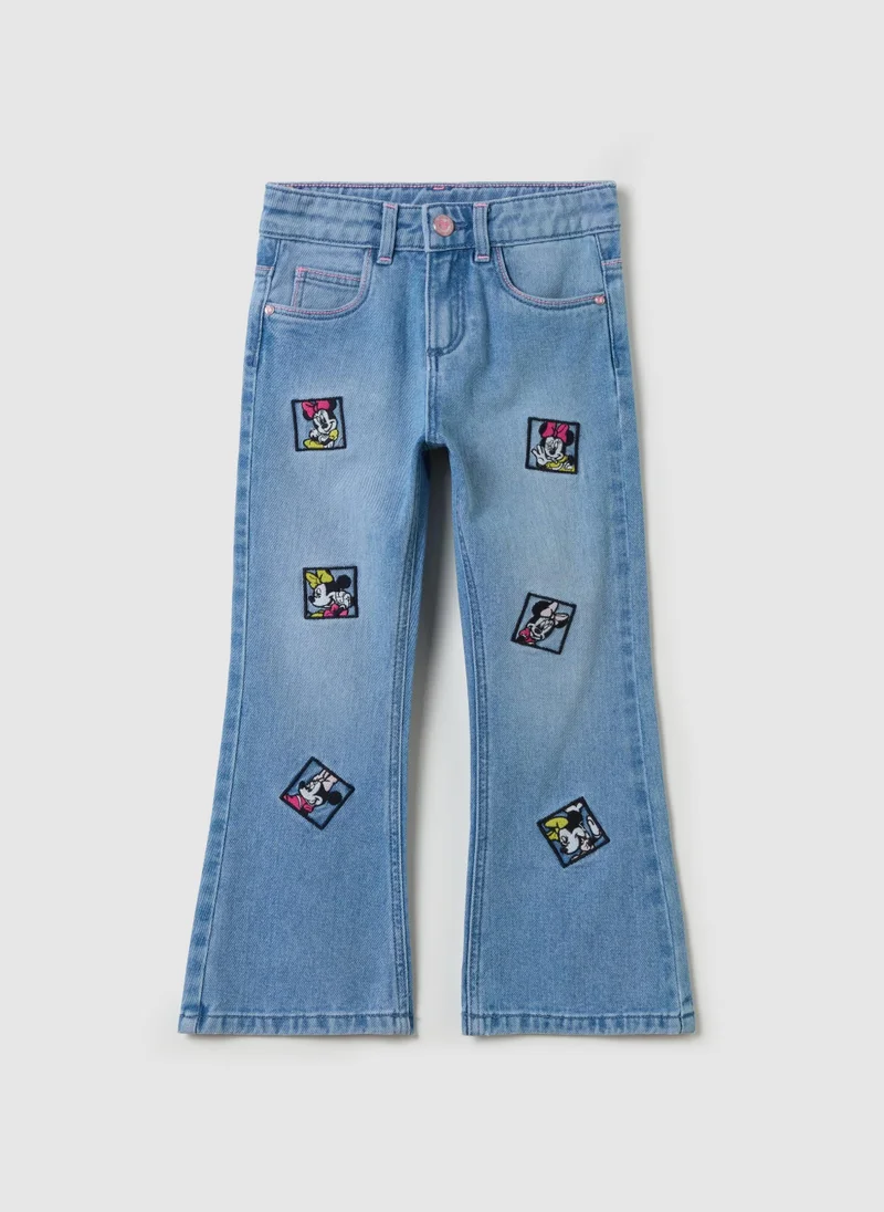 Ovs Flare-Fit Jeans With Five Pockets And Minnie Mouse Embroidery