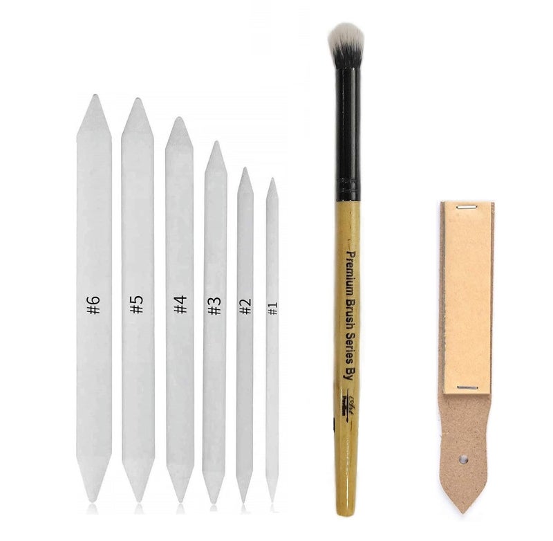 Definite أسطوانة ورقية بيضاء / خلاط فني / أدوات للتلطيف أو المزج بالفحم، الشمع و الجرافيت (مع ورق صنفرة وفرشاة تلطيف) - Image 1