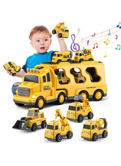 Garlo Construction Toddler Truck Toys for 3 4 5 6 Year Old Boys - 5-in-1 Friction Power Vehicle Car Toy for Toddlers 1-3, Carrier Truck Toys for Kids 3-5.  - Image 1