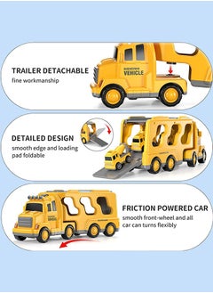 Garlo Construction Toddler Truck Toys for 3 4 5 6 Year Old Boys - 5-in-1 Friction Power Vehicle Car Toy for Toddlers 1-3, Carrier Truck Toys for Kids 3-5.  - Image 4