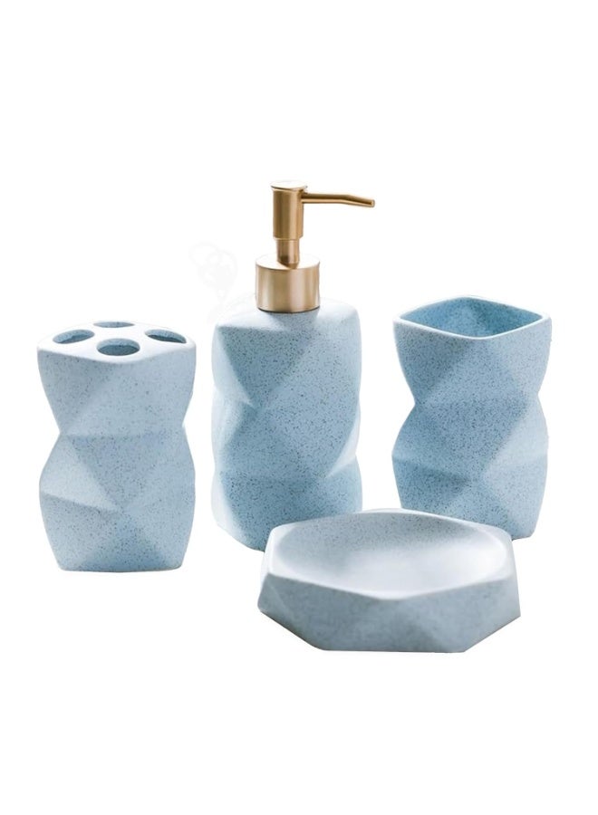 The Better Home 4pcs Ceramic Bathroom Set | Soap Dispenser (380ML), 2 Toothbrush Holders & Soap Holder For Bathroom | Bathroom Accessories Items | Liquid Soap Dispenser For Bathroom | Soap Case | Blue - Image 2