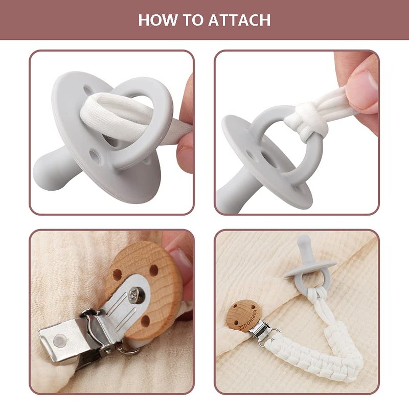 Kapihouse Pacifier Clip for Girl 9.2 Inch Pacifier Leashes woodern Clips Teething Toy with Handmade Braided Cotton Modern Unisex Baby Shower Birthdays Christmas Set (3 Pack Grils) - Image 3
