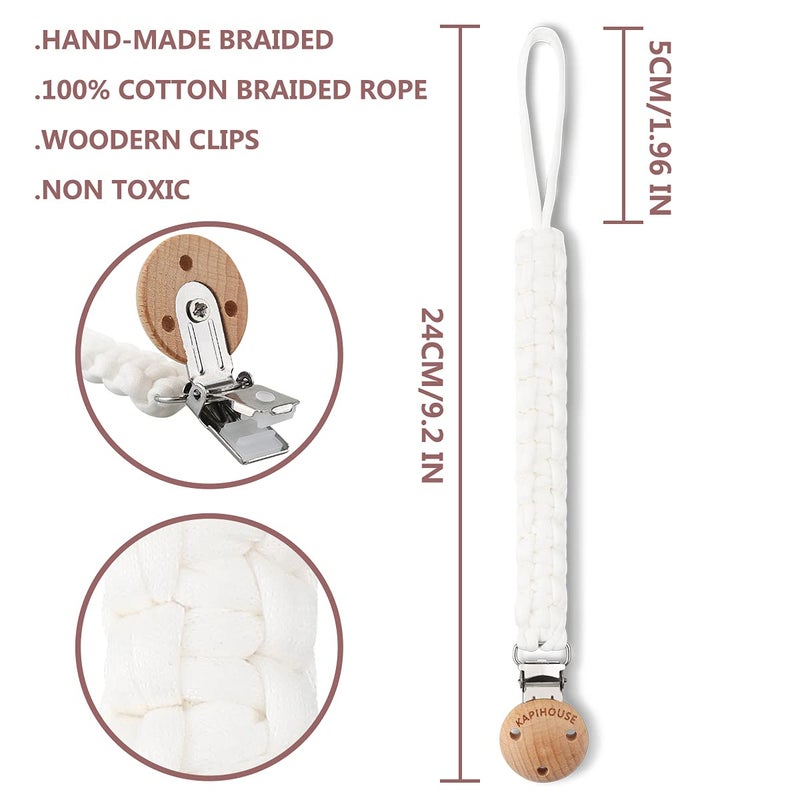 Kapihouse Pacifier Clip for Girl 9.2 Inch Pacifier Leashes woodern Clips Teething Toy with Handmade Braided Cotton Modern Unisex Baby Shower Birthdays Christmas Set (3 Pack Grils) - Image 2