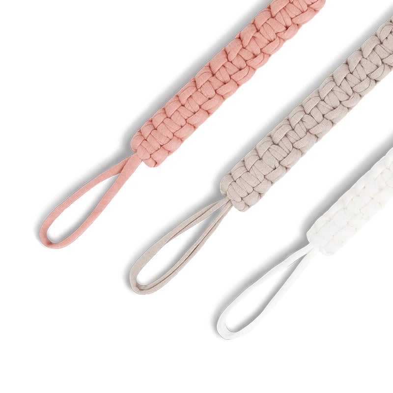 Kapihouse Pacifier Clip for Girl 9.2 Inch Pacifier Leashes woodern Clips Teething Toy with Handmade Braided Cotton Modern Unisex Baby Shower Birthdays Christmas Set (3 Pack Grils) - Image 5