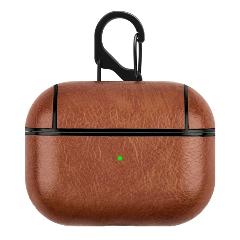 AirPods Pro Case: Light Brown Soft PU Leather Cover - 360-Degree Shockproof Protection Full Charging Port Access Slim Stylish Design With Carabiner Clip for Travel Daily Use - Image 1