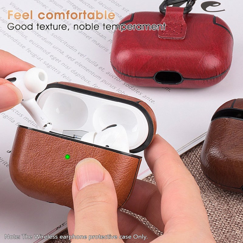 AirPods Pro Case: Light Brown Soft PU Leather Cover - 360-Degree Shockproof Protection Full Charging Port Access Slim Stylish Design With Carabiner Clip for Travel Daily Use - Image 5