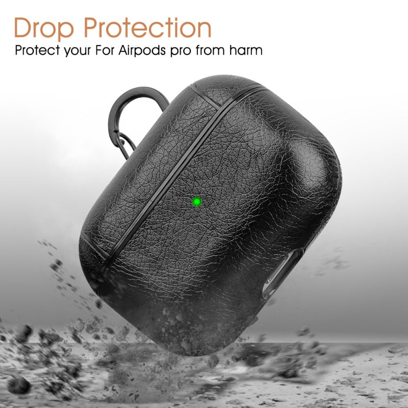 AirPods Pro Case: Light Brown Soft PU Leather Cover - 360-Degree Shockproof Protection Full Charging Port Access Slim Stylish Design With Carabiner Clip for Travel Daily Use - Image 3