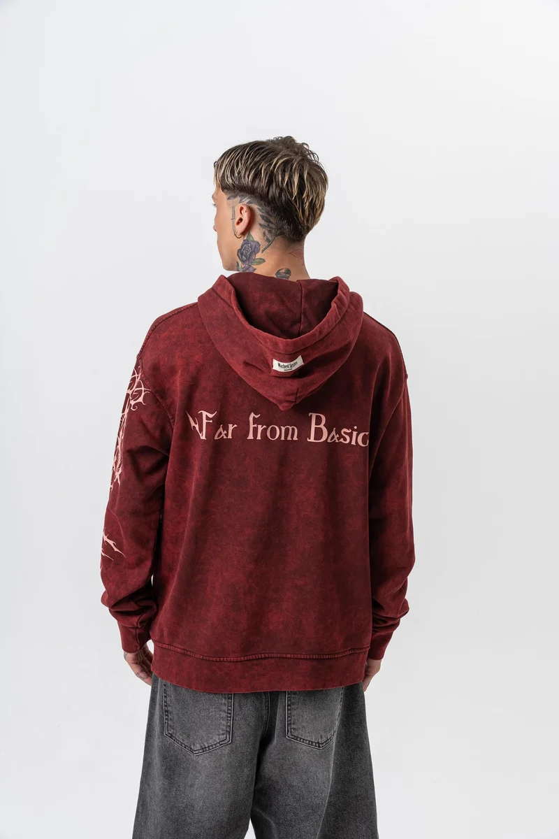 ريسباير هودي رجالي واسع مطبوع بلون عنابي