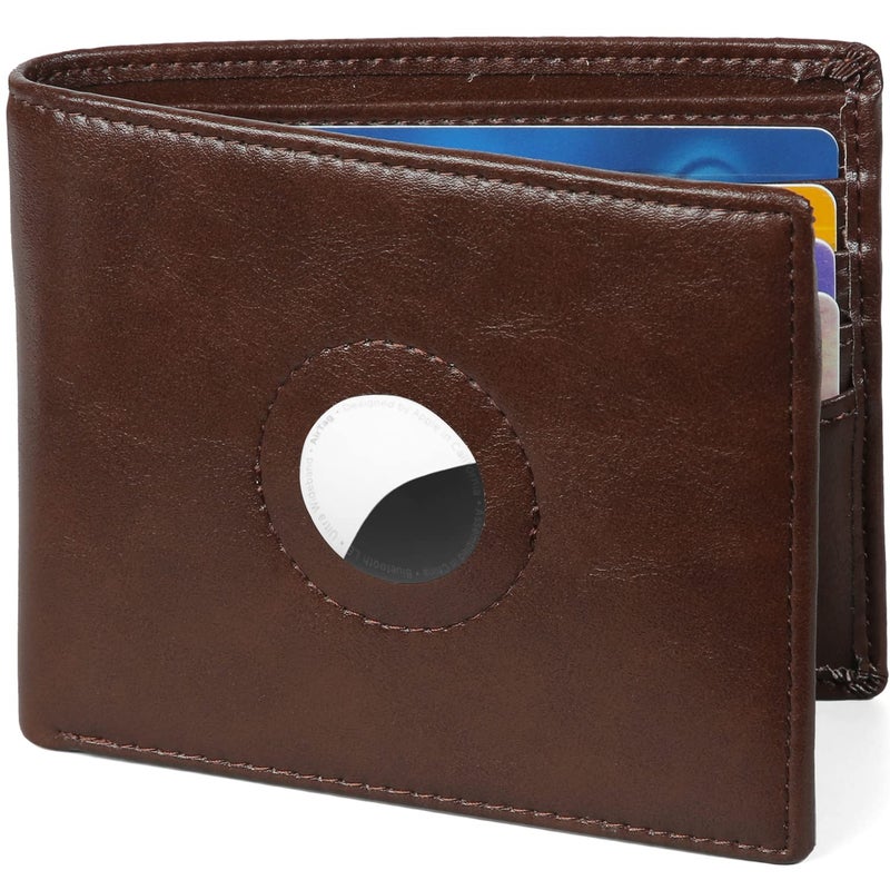 Huztencor AirTag Wallet Minimalist Front Pocket Mens Wallet for Apple Air Tag Oil Coffee - Image 2