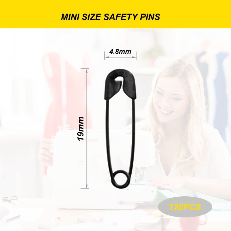 keepsweat Black Safety Pins,Small Safety Pins for Clothes,19mm/0.75 Inch Metal Mini Saftey Pin Bulk for Art Crafting Sewing Jewelry Making (120Pcs/Box) - Image 2