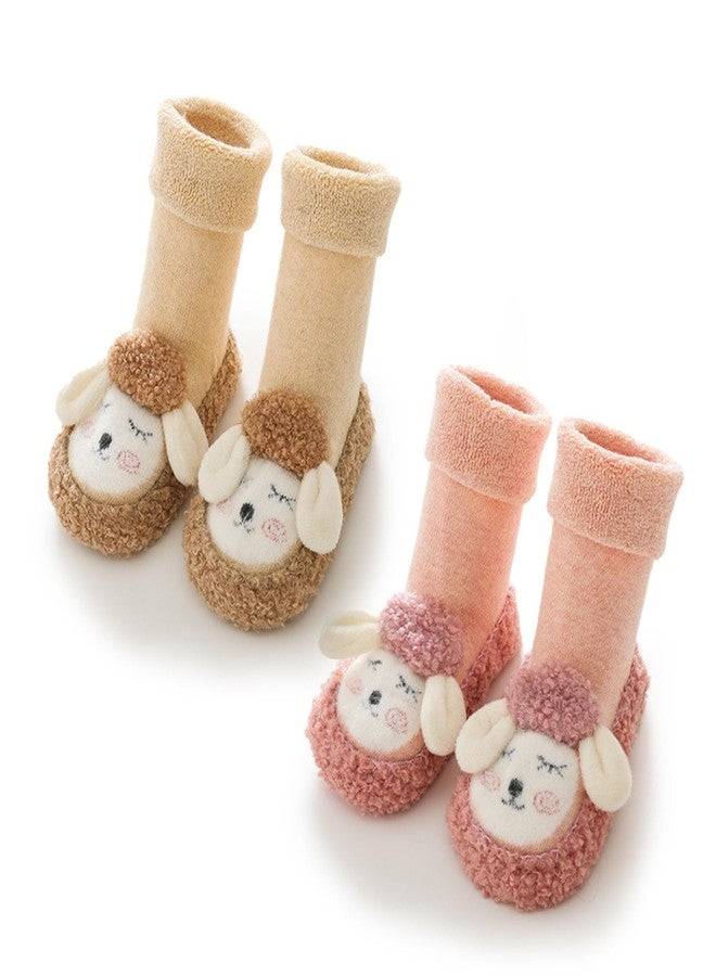 TJCONETJC Baby Sock Shoes Baby Non-Slip Warm Walking Shoes Infant Non-Skid Slippers with Grips Boys Girls Cartoon Sneakers 2 Pairs (Style4, Infant, 12 Months, Age Range, US Footwear Size System, 18 Months, Medium) - Image 1