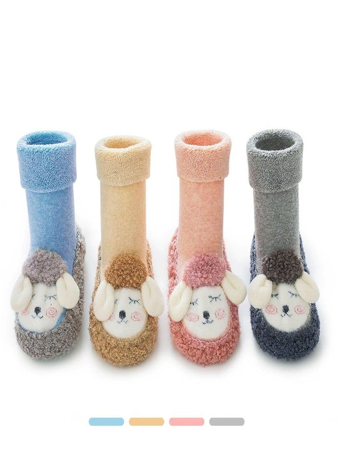 TJCONETJC Baby Sock Shoes Baby Non-Slip Warm Walking Shoes Infant Non-Skid Slippers with Grips Boys Girls Cartoon Sneakers 2 Pairs (Style4, Infant, 12 Months, Age Range, US Footwear Size System, 18 Months, Medium) - Image 3