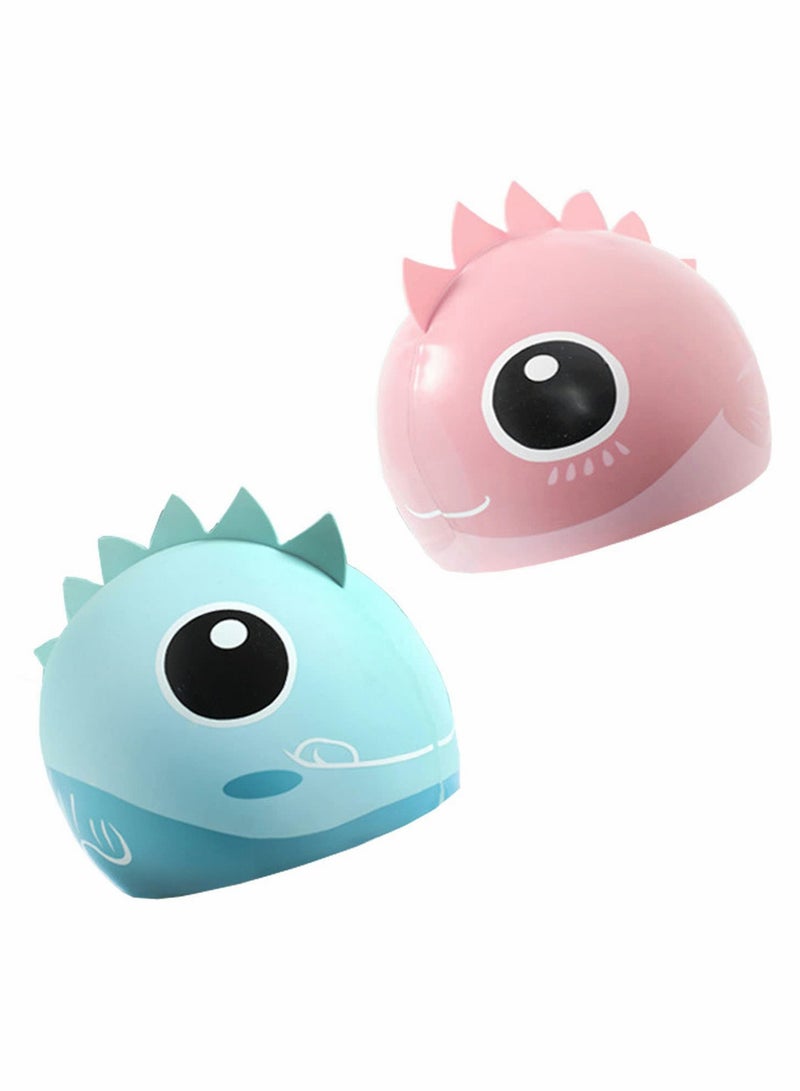 SOLARAE Kids Swim Cap, 2 Pcs Silicone Swimming Caps for Boys Girls Cover Ears Waterproof Bathing Cap Cartoon Swimming Hat - Image 1