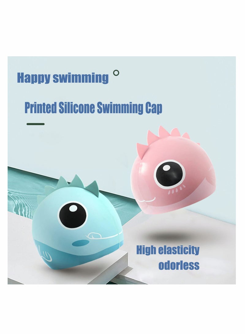 SOLARAE Kids Swim Cap, 2 Pcs Silicone Swimming Caps for Boys Girls Cover Ears Waterproof Bathing Cap Cartoon Swimming Hat - Image 2