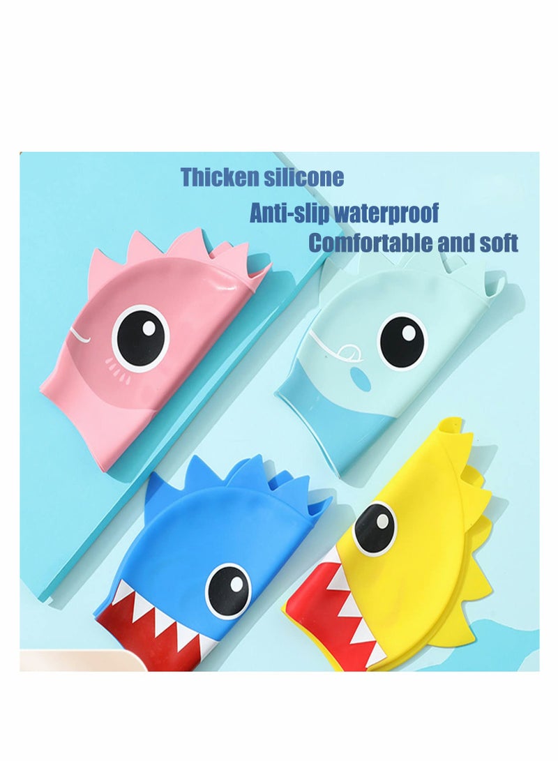 SOLARAE Kids Swim Cap, 2 Pcs Silicone Swimming Caps for Boys Girls Cover Ears Waterproof Bathing Cap Cartoon Swimming Hat - Image 3