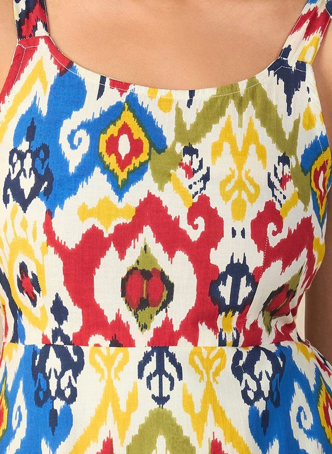 WineRed Colorful Ikat Printed Maxi Dress with Shoulder Straps - Image 2
