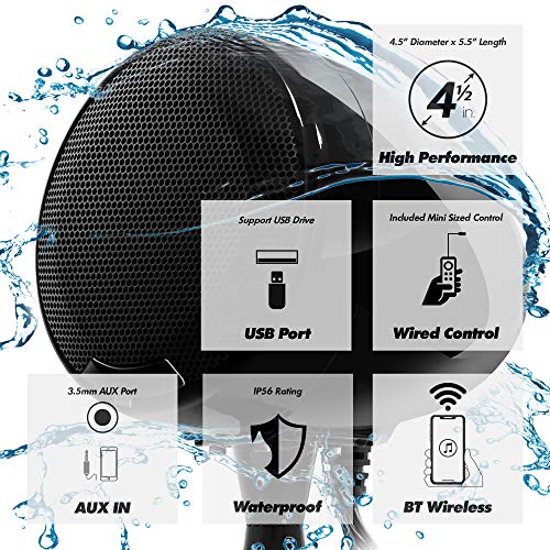 GoHawk Bluetooth Motorcycle Speakers | 4.5" Waterproof Motorcycle Stereo System | Built-in Amplifier Audio Music Player w/USB AUX, Great for Harley Touring ATV Scooter 4-Wheeler, AN4-X Black - Image 3
