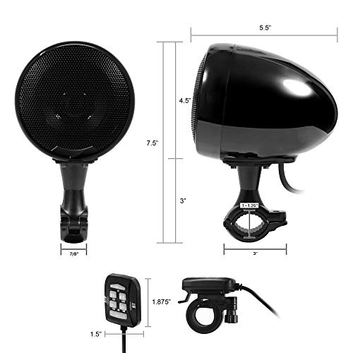 GoHawk Bluetooth Motorcycle Speakers | 4.5" Waterproof Motorcycle Stereo System | Built-in Amplifier Audio Music Player w/USB AUX, Great for Harley Touring ATV Scooter 4-Wheeler, AN4-X Black - Image 5
