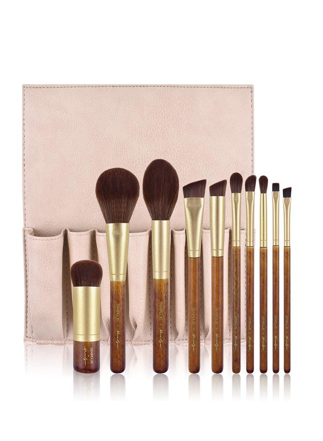 SIXPLUS X Marilyn 10PCS Makeup Brush Set Brown Gold Double Ended Professional Make Up Brush for Foundation Blush Powder Eyeshadow Blush Eyebrow Lip,Best Gift Kit - Image 1