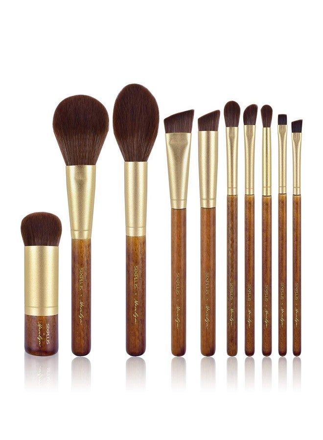SIXPLUS X Marilyn 10PCS Makeup Brush Set Brown Gold Double Ended Professional Make Up Brush for Foundation Blush Powder Eyeshadow Blush Eyebrow Lip,Best Gift Kit - Image 3