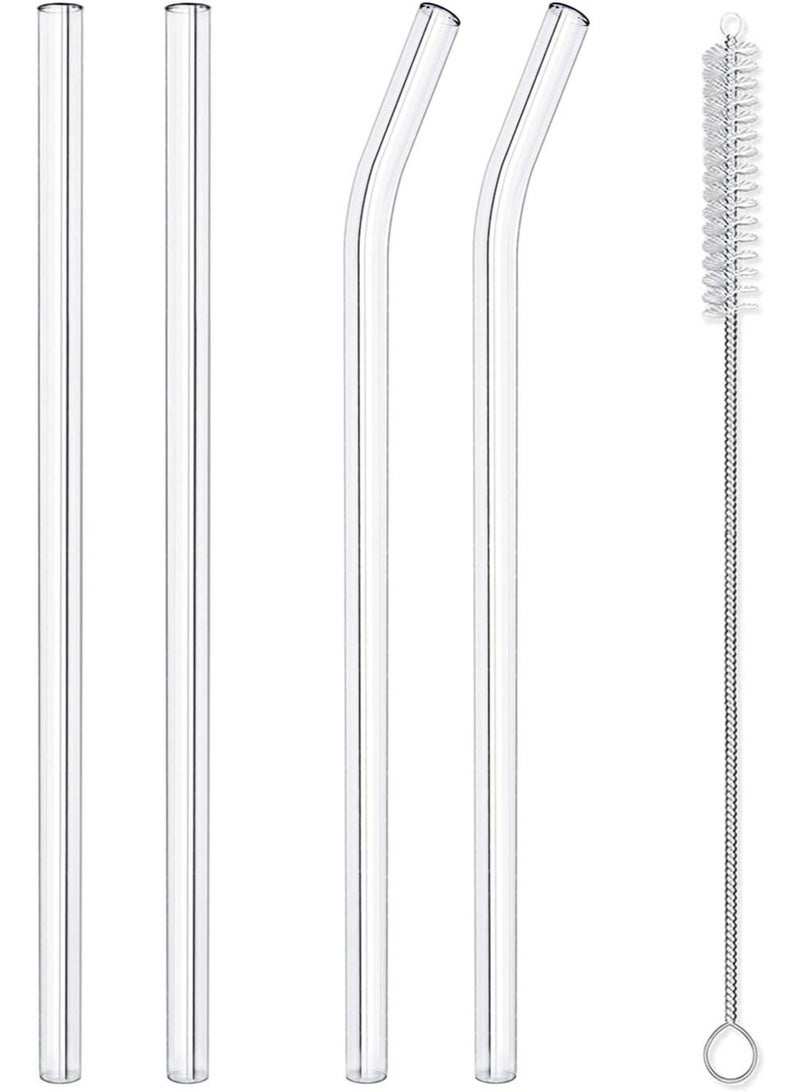 Reusable Glass Straws Set, 4-piece Drinking Straws with Cleaning Brush, Dishwasher Safe - Image 1