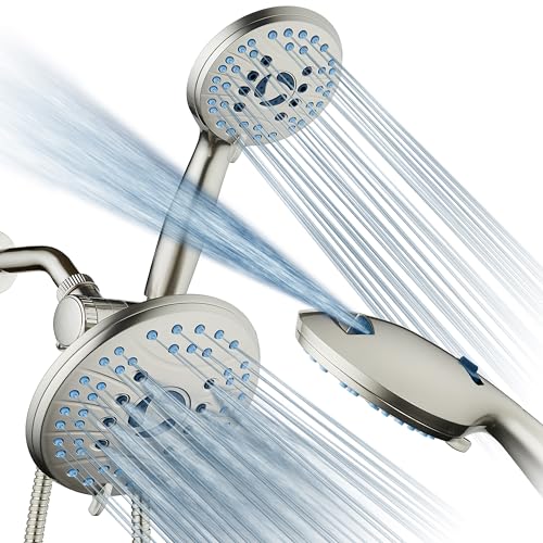 Hotel Spa AquaCare As-Seen-On-TV High Pressure 50-mode Rain & Handheld 3-way Shower Head Combo - Anti-clog Nozzles/Tub, Tile & Pet Power Wash/Extra Long 6 ft. Stainless Steel Hose/Nickel Finish - Image 1