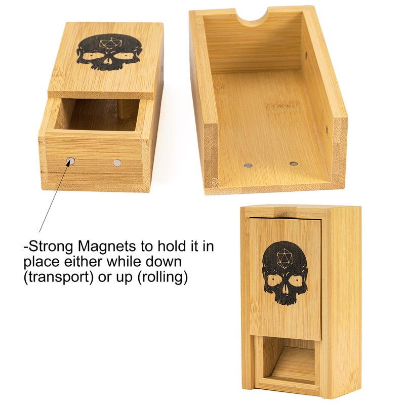 Cusdie Bamboo Dice Tower Foldable Wooden Die Roller Castle Rolling Case for Board Game, D&D, RPG(Skull) - Image 4