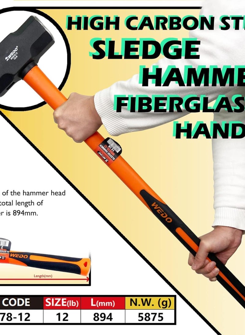 GGOOT Sledge Hammer with Fibreglass Handle 5400 g, Sledge Hammer, Hardware Tool, Mortising Hammer, Large Hammer, Carbon Steel, Non-Slip Handle, Durable, Length 894 mm - Image 2