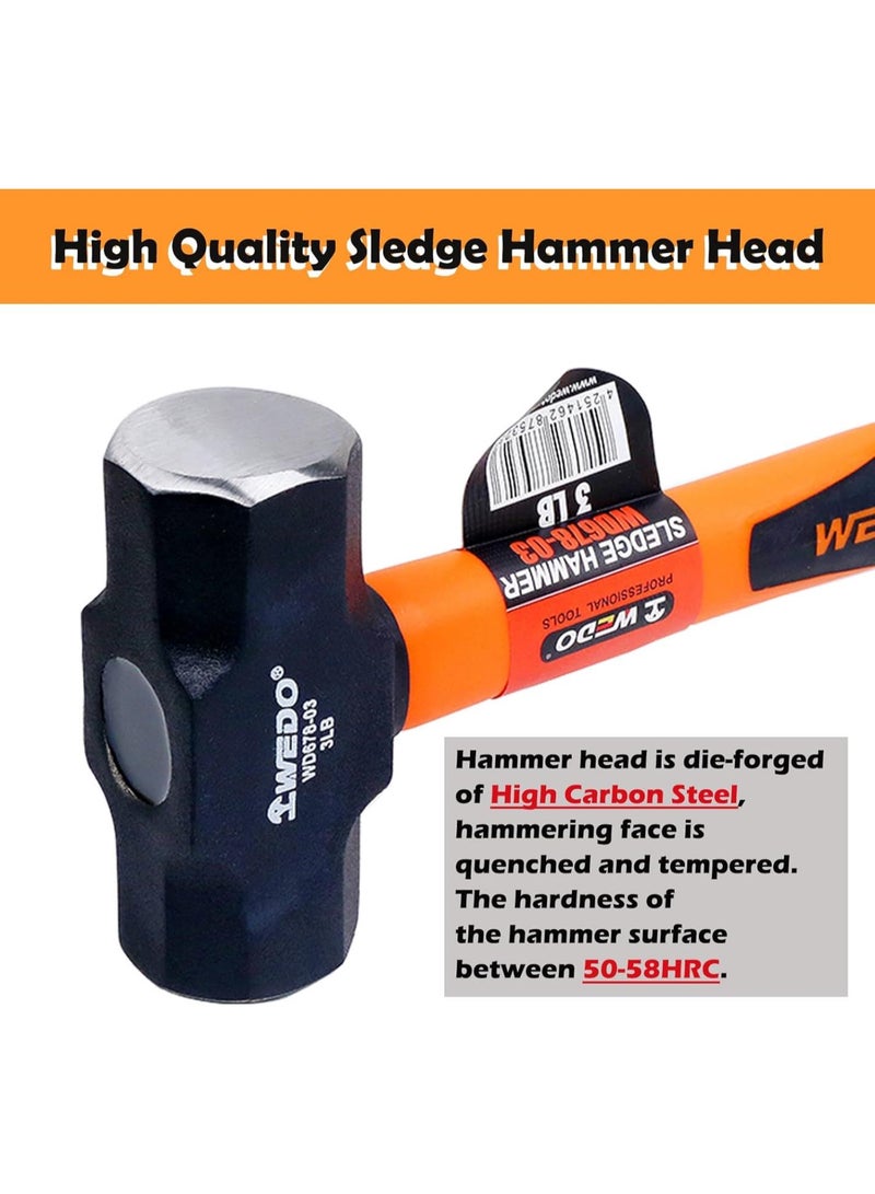 GGOOT Sledge Hammer with Fibreglass Handle 5400 g, Sledge Hammer, Hardware Tool, Mortising Hammer, Large Hammer, Carbon Steel, Non-Slip Handle, Durable, Length 894 mm - Image 3