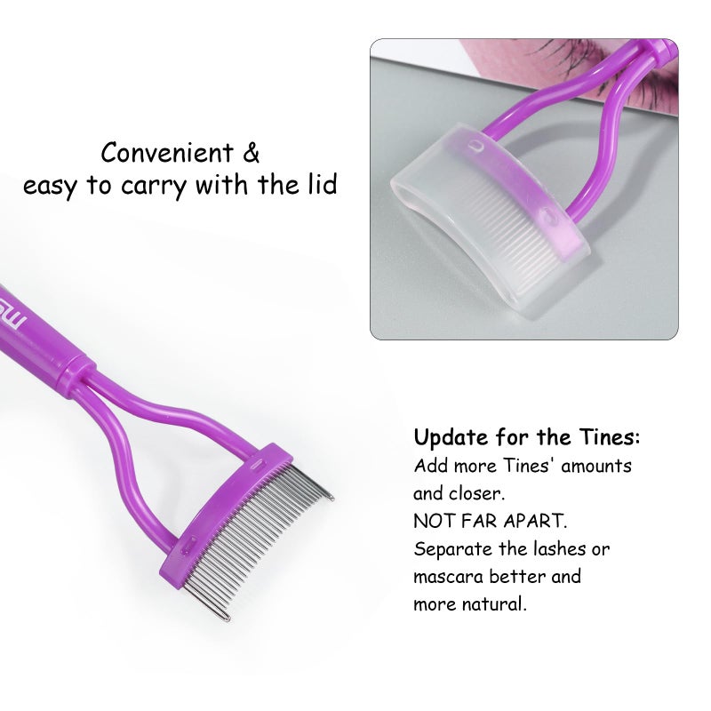 MSQ Eyelash Comb Eyebrow Brush MSQ Eyelash Separator Mascara Applicator Eyelash Definer With Comb Cover Arc Designed Cosmetic Brushes Tool (Purple) - Image 3