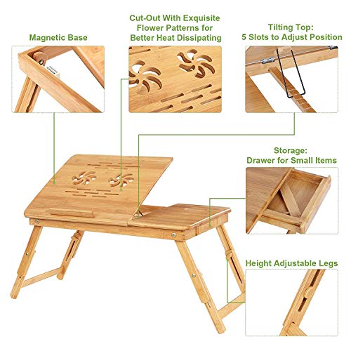 Snazzy Bamboo Wood Extra Large Multi Tasking Height Adjustable Foldable Portable Laptop Table, Activity Table/Study Table/Writing Study On Bed Table for Home (55 * 35 * 22-30) - Image 2