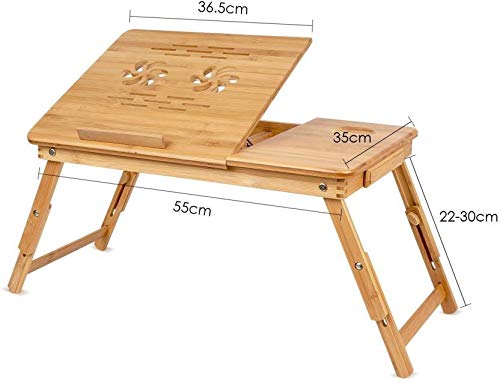 Snazzy Bamboo Wood Extra Large Multi Tasking Height Adjustable Foldable Portable Laptop Table, Activity Table/Study Table/Writing Study On Bed Table for Home (55 * 35 * 22-30) - Image 3