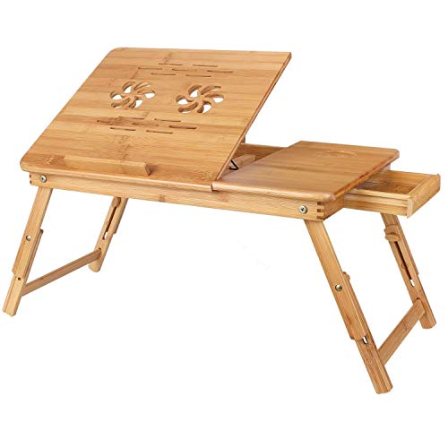 Snazzy Bamboo Wood Extra Large Multi Tasking Height Adjustable Foldable Portable Laptop Table, Activity Table/Study Table/Writing Study On Bed Table for Home (55 * 35 * 22-30) - Image 1