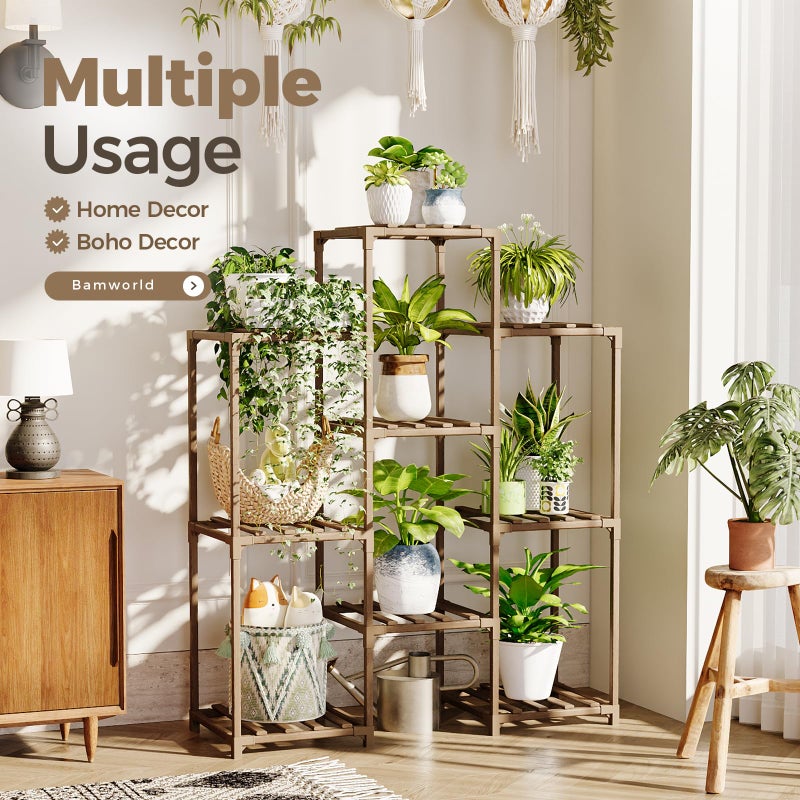 Bamworld Plant Stand Indoor Plants Shelf Outdoor Wood Plant Rack for 4 Tiers Large Flower Stand for Multiple Plants Ladder Plant Holder for Living Room Boho Home and Gardening - Image 4