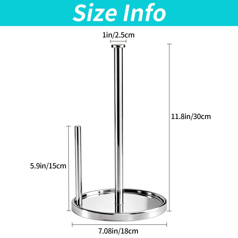 STWWO Paper Towel Holder Countertop, Standing Paper Roll Holder with Anti Slip Weighted Base, Stainless Steel Freestanding Paper Towel Holder for Kitchen, Chrome - Image 5