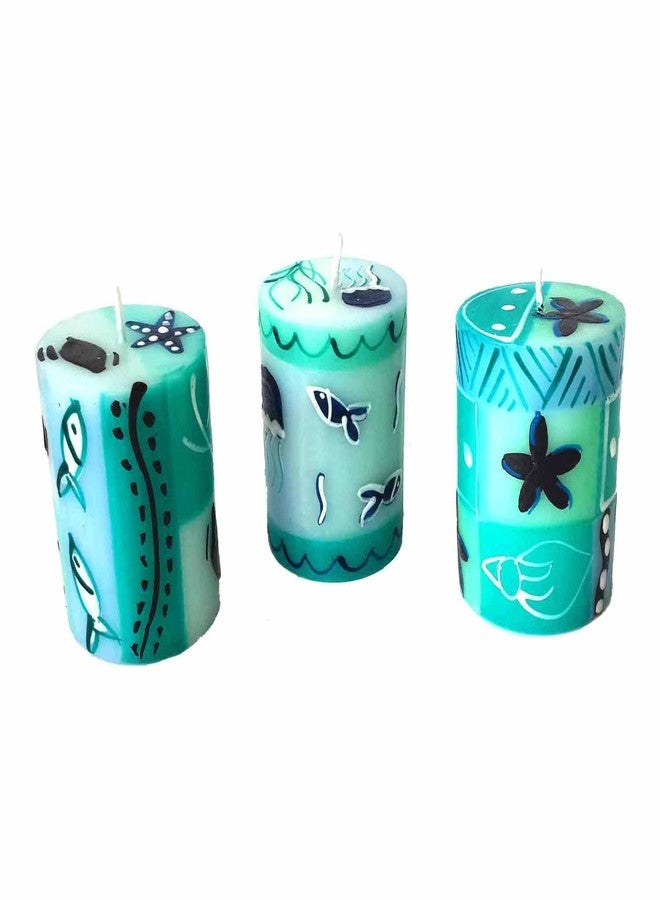 Global Crafts Set of Three Boxed Hand-Painted Candles - Samaki Design - Nobunto Candles - Image 3