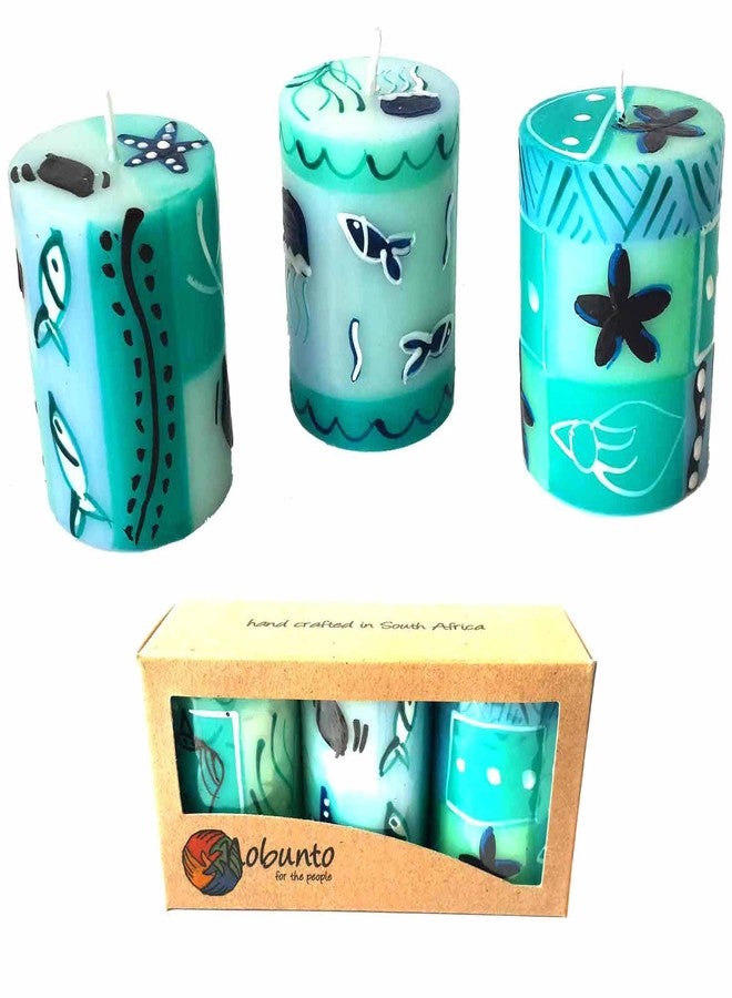 Global Crafts Set of Three Boxed Hand-Painted Candles - Samaki Design - Nobunto Candles - Image 1