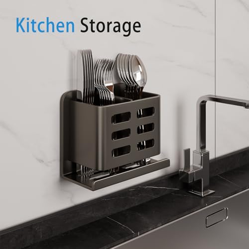 YESENT Black Wall-Mounted Toothbrush Holder, Aluminum Material Shower Shaver Storage Rack, No Drilling Required, Removable Toothpaste Storage Rack - Image 5