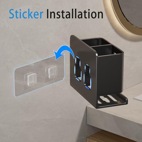 YESENT Black Wall-Mounted Toothbrush Holder, Aluminum Material Shower Shaver Storage Rack, No Drilling Required, Removable Toothpaste Storage Rack - Image 3