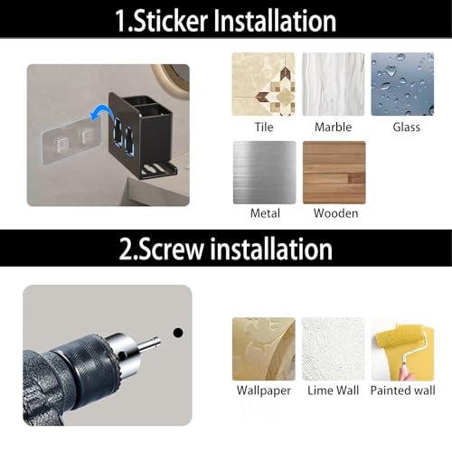 YESENT Black Wall-Mounted Toothbrush Holder, Aluminum Material Shower Shaver Storage Rack, No Drilling Required, Removable Toothpaste Storage Rack - Image 4