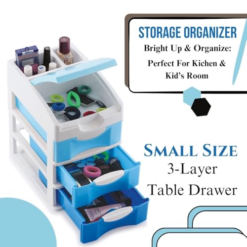 Nabhya Small Size Desktop Cosmetic & Make-up Organizers Drawer MulitPurpose Drawer Rack Organizers (Blue, 3 Layer) - Image 4