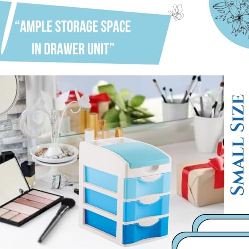 Nabhya Small Size Desktop Cosmetic & Make-up Organizers Drawer MulitPurpose Drawer Rack Organizers (Blue, 3 Layer) - Image 5