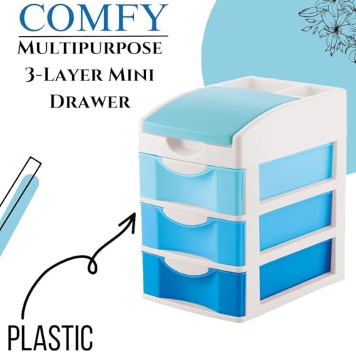 Nabhya Small Size Desktop Cosmetic & Make-up Organizers Drawer MulitPurpose Drawer Rack Organizers (Blue, 3 Layer) - Image 2