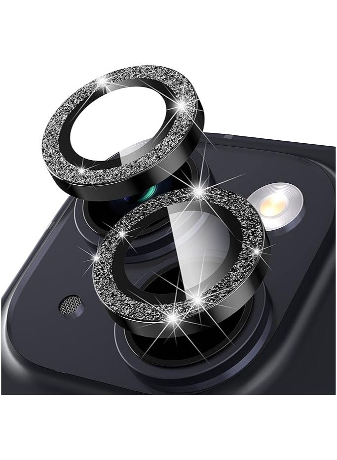 Tempered Glass Metal 3 Individual Rings Camera Lens, Screen Protector for iPhone 14 And iPhone 14 Plus (Black Diamond)- Pack of 2 