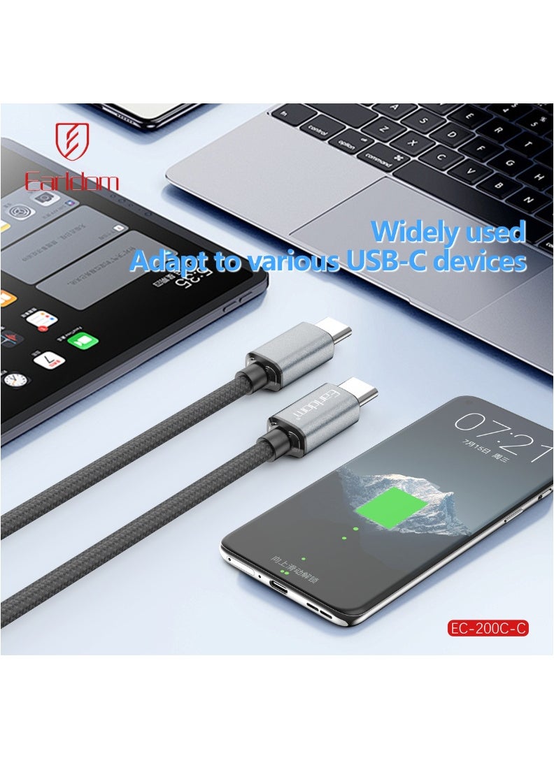 Earldom 60W USB-C to USB-C Fast Charging Cable – 2M Nylon Braided with Aluminum Alloy Connectors – Black & Grey  - Image 4