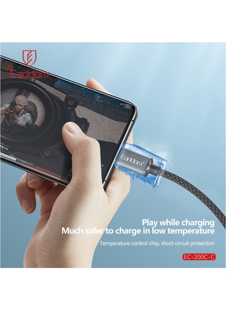 Earldom 60W USB-C to USB-C Fast Charging Cable – 2M Nylon Braided with Aluminum Alloy Connectors – Black & Grey  - Image 5