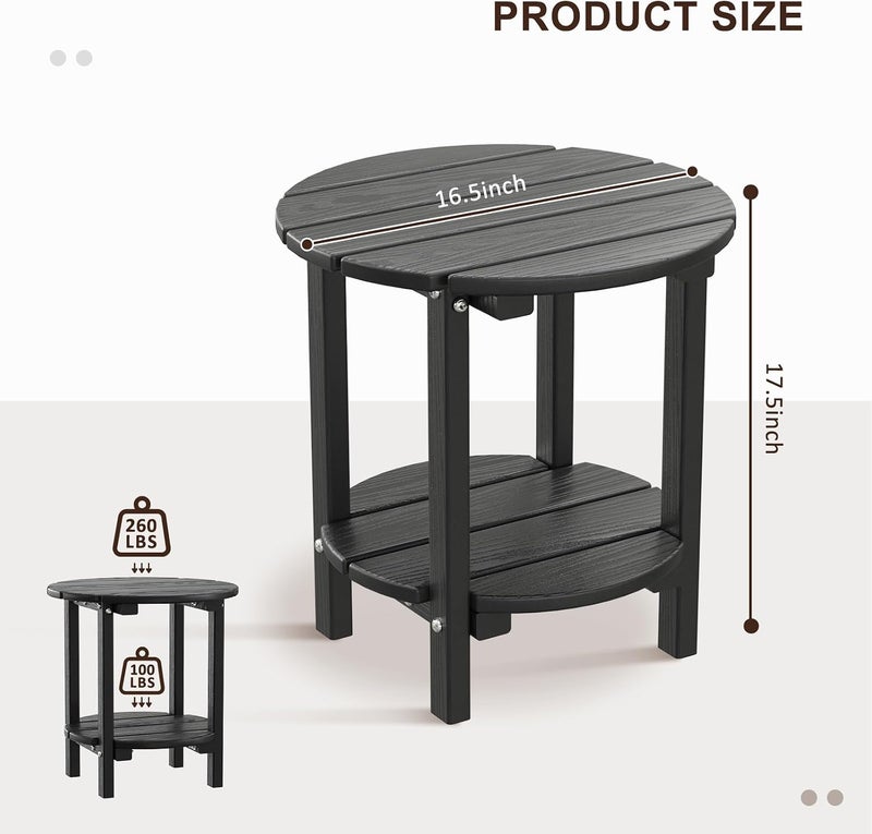 LOENIY 2 -Tier Outdoor Side Table HDPE Adirondack Table Patio Side Table with Wood-Like Grain Weather Resistant End Table Small Outdoor Table(Round, Black) - Image 3