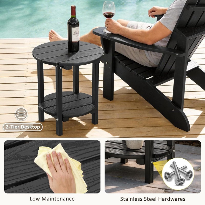 LOENIY 2 -Tier Outdoor Side Table HDPE Adirondack Table Patio Side Table with Wood-Like Grain Weather Resistant End Table Small Outdoor Table(Round, Black) - Image 4