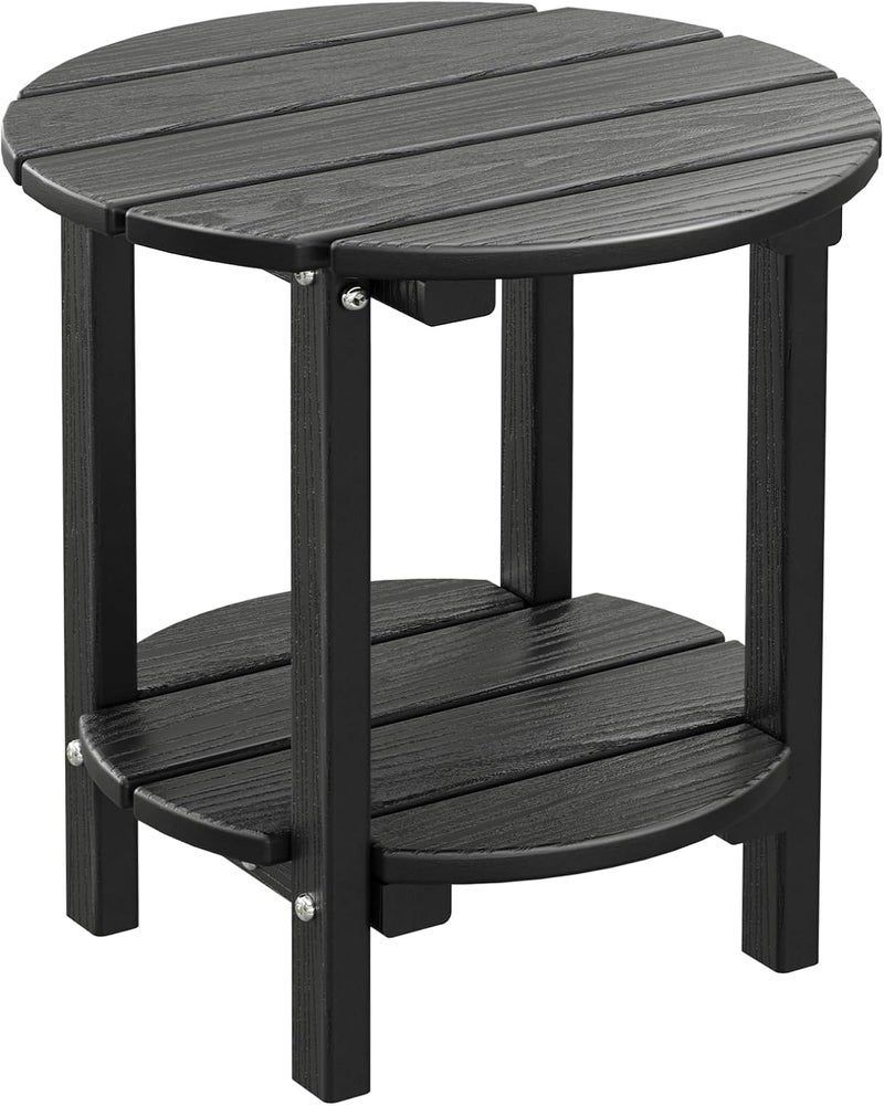 LOENIY 2 -Tier Outdoor Side Table HDPE Adirondack Table Patio Side Table with Wood-Like Grain Weather Resistant End Table Small Outdoor Table(Round, Black) - Image 1