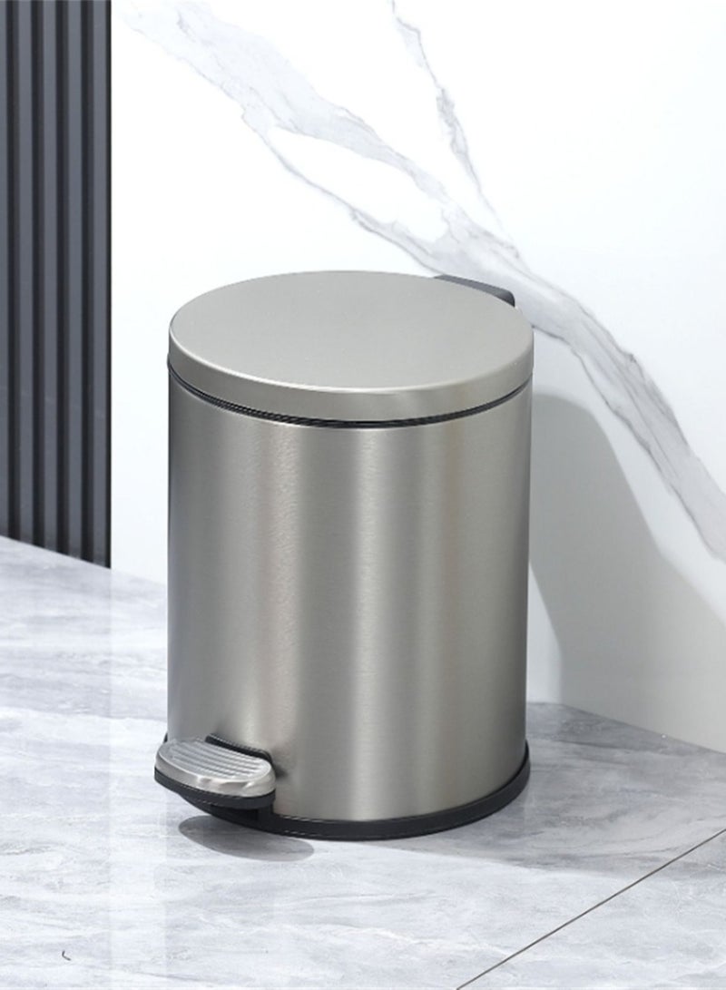 8L Trash Can, Brushed Stainless Steel Dustbin, Round Trash Bin With Soft-Close Foot Pedal, Smudge Resistant Dust Bin for Kitchen Bathroom Bedroom Living Room (8L- Silver)  - Image 2